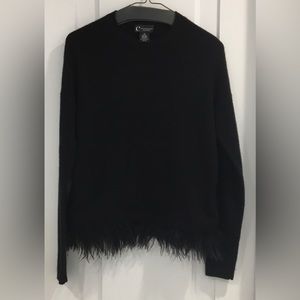 C by Bloomingdale’s  Ostrich Feather Trim Sweater, Black, Size XS